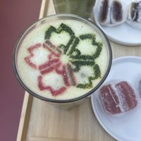 Sakura matcha latte  at La Maison du Mochi - Legendre in Paris
