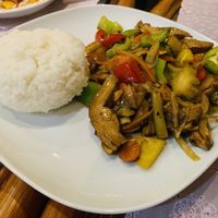 Pepper and black bean sauce mock duck rice  at ZenV Garden  in Gloucester