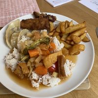 Sweet n sour tofu, spring rolls, dumplings, chips, fickin skewers   at ZenV Garden  in Gloucester