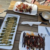 pistachio crepe, waffle with chocolate and fruit  at Chocolate Bar Brugge in Bruges