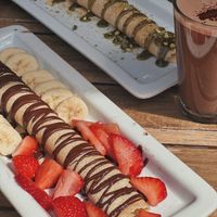 Vegan crepes - chocolate and fruit & pistachio  at Chocolate Bar Brugge in Bruges