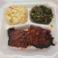 The divinely delicious meatloaf, collard greens, and potato salad at Mother Natures Soul Food Vegan in Lynchburg