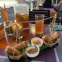 Lemongrass keffir ice tea and veggie spring rolls  at Aroi Makmak Thai Station in San Juan Siquijor