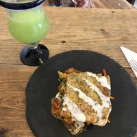 Lasagna and a cucumber/lime drink  at Tazon de Barro in Guanajuato