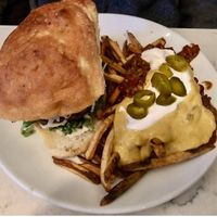Burger on a biscuit   at Urban Vegan Kitchen in New York City