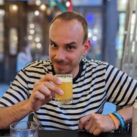 Comically small glass for my beer at Urban Vegan Kitchen in New York City