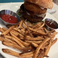 Magic Ring Burger with side of fries  at Urban Vegan Kitchen in New York City