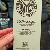 Menu at Urban Vegan Kitchen in New York City