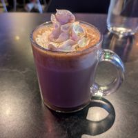 Mushroom coffee with soy milk at Urban Vegan Kitchen in New York City