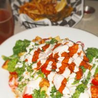 Seitan salad and fish and chips at Urban Vegan Kitchen in New York City