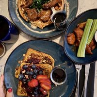 Chick'n waffle, French toast and buffalo wings  at Urban Vegan Kitchen in New York City