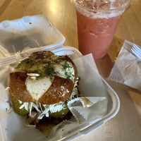 Bacon Ranch Burger and Super Cider! 💗🤤  at Black Leaf Vegan Cafe in Indianapolis