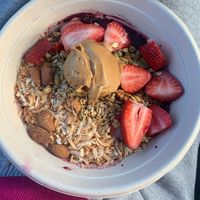 Traditional acai bowl w/o banana + PB at Pressed Cafe in Salem