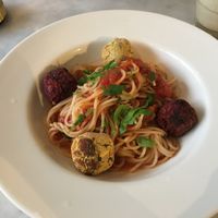 VEGAN
Beetroot and chickpea veggie balls
spaghetti at Real Food 真食 - Orchard in Central Singapore