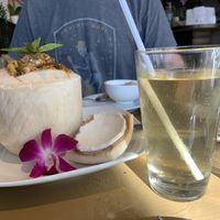 Curry dish served in fresh coconut. Served us the milk with the dish. Their veggie meat is pretty tasty as well, which is an add on option    at 45th Vegetarian Thai in Seattle