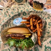 Burger with Sweet potato Fries  at Bastard Burgers - Torggata in Oslo