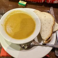 Soup and bread  at Farmhouse Inns - Plum Tree Farm in Blackpool