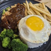 Xmas rice set - mushroom steak at Veggie Century in Batu Caves