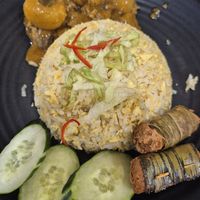 Egg fried rice rice (curry mutton) at Veggie Century in Batu Caves