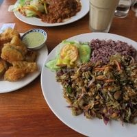 Burmese Fermented Tea Leaf Salad, ";Fries";, Burrito at Cat House in Chiang Mai