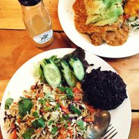 tea leaf salad & burrito at Cat House in Chiang Mai