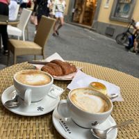 Croassant, postre de naranja y capuchinos   at Pasticceria Caffetteria Leone in Amalfi