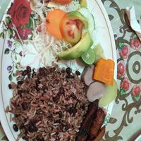 Huge vegan plate called “vegetarian plate"  at Comedor Clementina in San Juan Del Sur