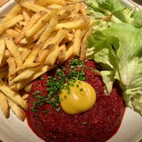 Beet root tartare with fries. Amazing taste and great consistency  at Verdō in Brussels