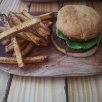 Burger with pineapple at Vegano O No in Panama City
