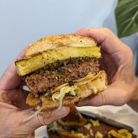 Half of burger at Vegano O No in Panama City