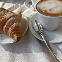 Vegan croissant and cappuccino with soy milk   at Café Olimpia in Milan