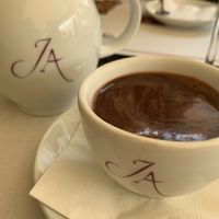 Hot chocolate with soy milk; real chocolate powder, thick, not too sweet = lovely   at Cafe Jacquemart-André in Paris