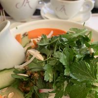 Quinoa, chickpea salad with Smokey tofu. Leave oil off because flavorful and does not need it   at Cafe Jacquemart-André in Paris