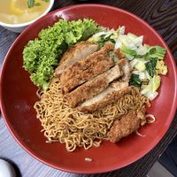crispy chop kolo mee (with extra noodles)  at Yi Su Pin 一素品 - Chinatown in Central Singapore