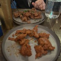 Korean chicken in the front, orange chicken in the back   at Vegan Ramen Mei - Condesa in Mexico City