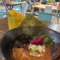 Spicy ramen with mango matcha  at Vegan Ramen Mei - Condesa in Mexico City