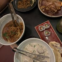 Spread of many dishes  at Planta Queen in Chicago