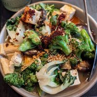 Garlic chili tofu entree at Planta Queen in Chicago