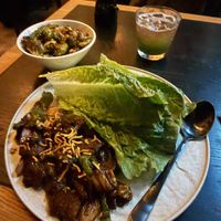 Pepper steak lettuce wraps with brusselsBrussels  at Planta Queen in Chicago