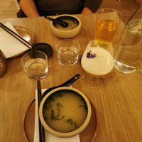 Miso soup and cocktail at Bloom Sushi - Quartier des Spectacles in Montreal