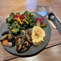 open sandwich with mushroom and vegan egg  at Cafe Tarot - カフェタロ in Tokyo