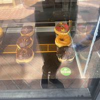 Outside window with labeled donuts   at Offbeat Donut Co in Cork