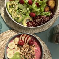 Power Potato (without goat cheese!) and Beetroot Smoothie Bowl   at Pikala Cafe in Marrakech