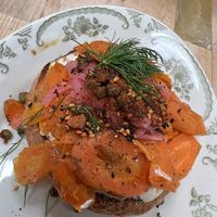 Bagel and “lox” (made from carrots)   at Butcher's Daughter in West Hollywood
