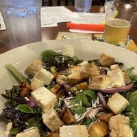Peach salad with tofu at Hoppin' Frog Brewery in Akron
