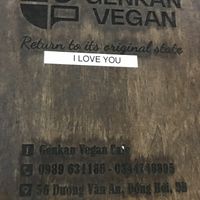 the cover to the menu   at Genkan Vegan Cafe in Dong Hoi