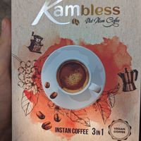 Instant coffee with coconut creamer at Genkan Vegan Cafe in Dong Hoi