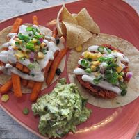 $5 Taco Tuesdays, sweet potato taco is not on the regular menu. Chilli con carne taco, spicy! at Hecho en Mexico in Warrnambool