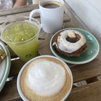 Cappuccino with oat milk, juice, americano   at Tori's Bakeshop - The Beach in Toronto