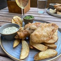 Vegan fish and chips  at Lamb & Flag in Leeds